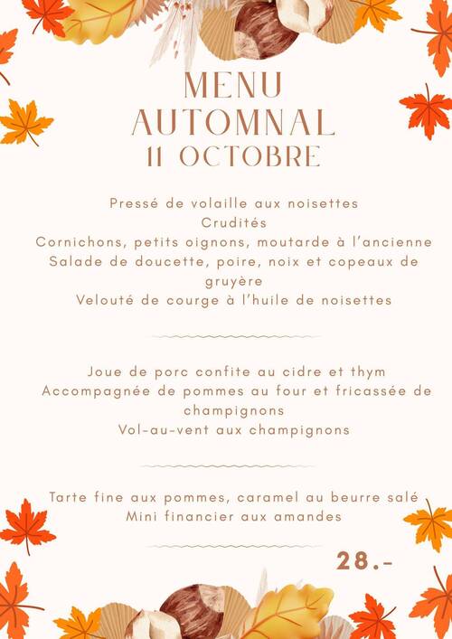 Menu Rendez-vous gourmand du 11 octobre 2026