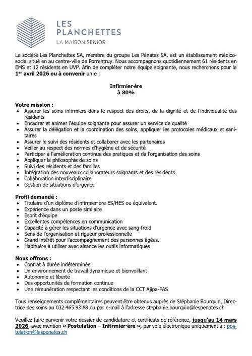Offre d'emploi infirmière